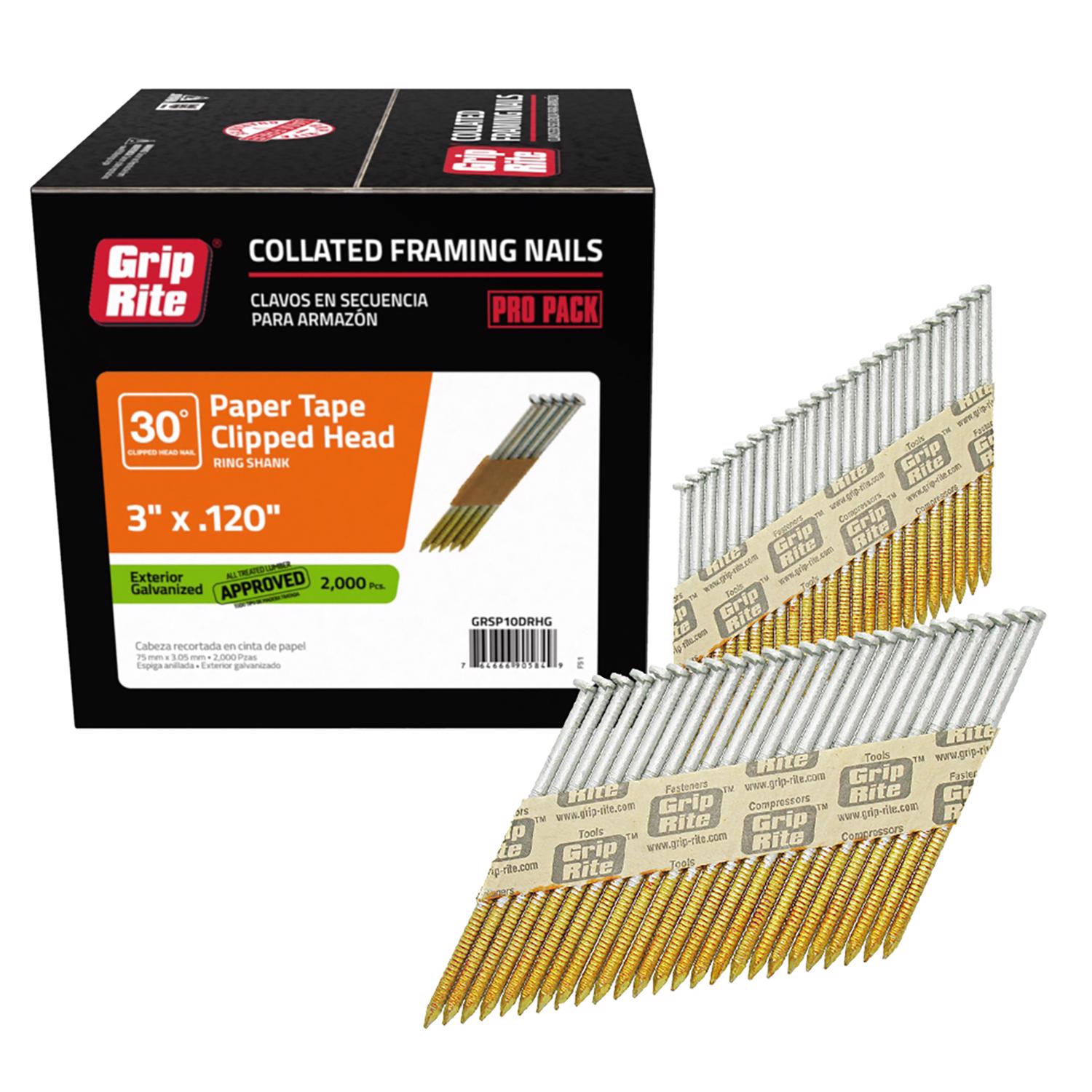 Grip-Rite 3 in. Angled Strip Hot-Dip Galvanized Framing Nails 30 deg 2000 pk