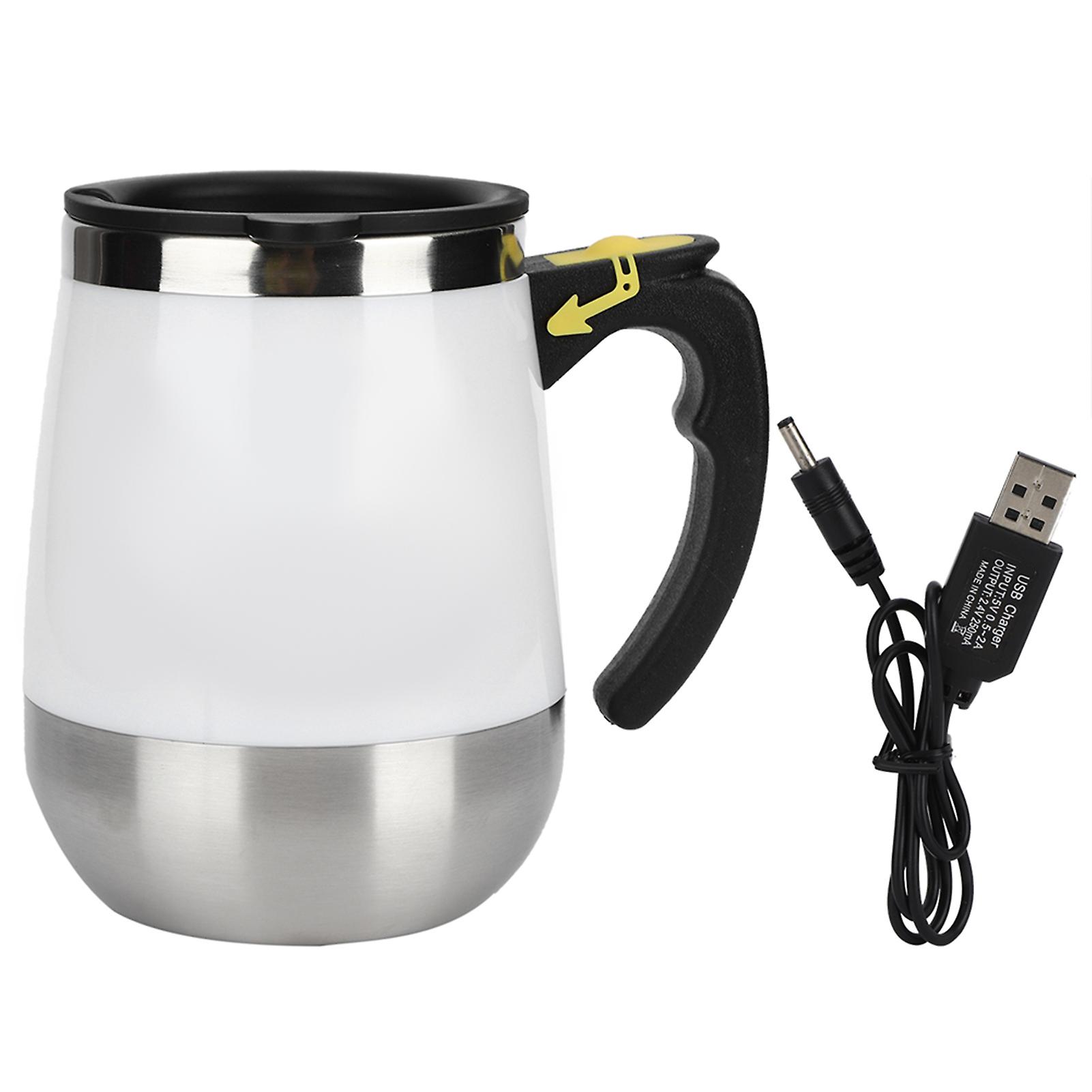 USB Charging Stainless Steel Electric Magnetic Water Cup Milk Coffee Self Stirring Mixing Mug400ml White