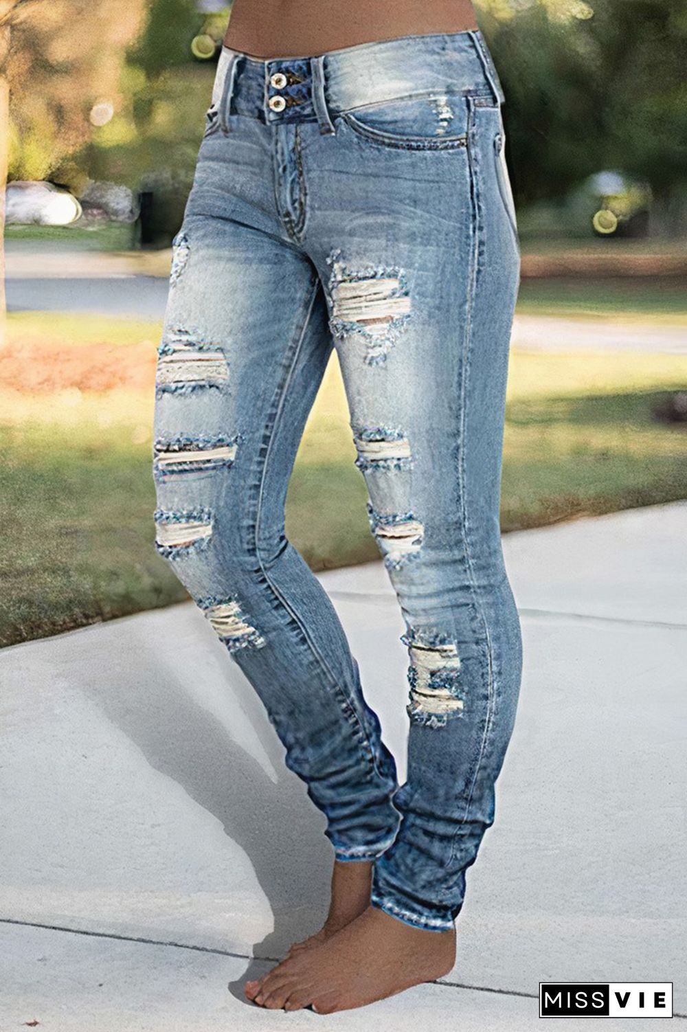 Ladder Ripped Low Rise Skinny Jeans