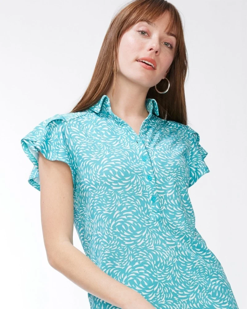 Mosaic Flutter Sleeve Top Agua Azul