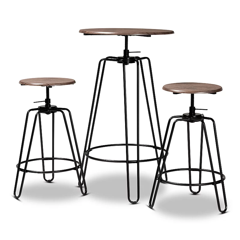 Baxton Studio Veera Pub Table and Stool 3-piece Set