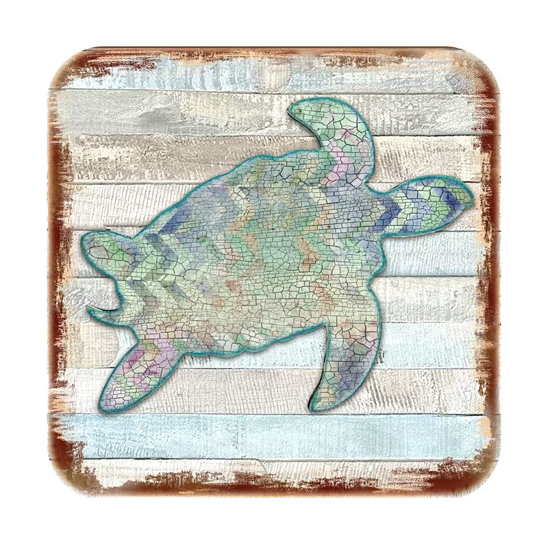 Sea Turtle Coastal Wooden Cork Coasters Gift Set of 4 by Nature Wonders