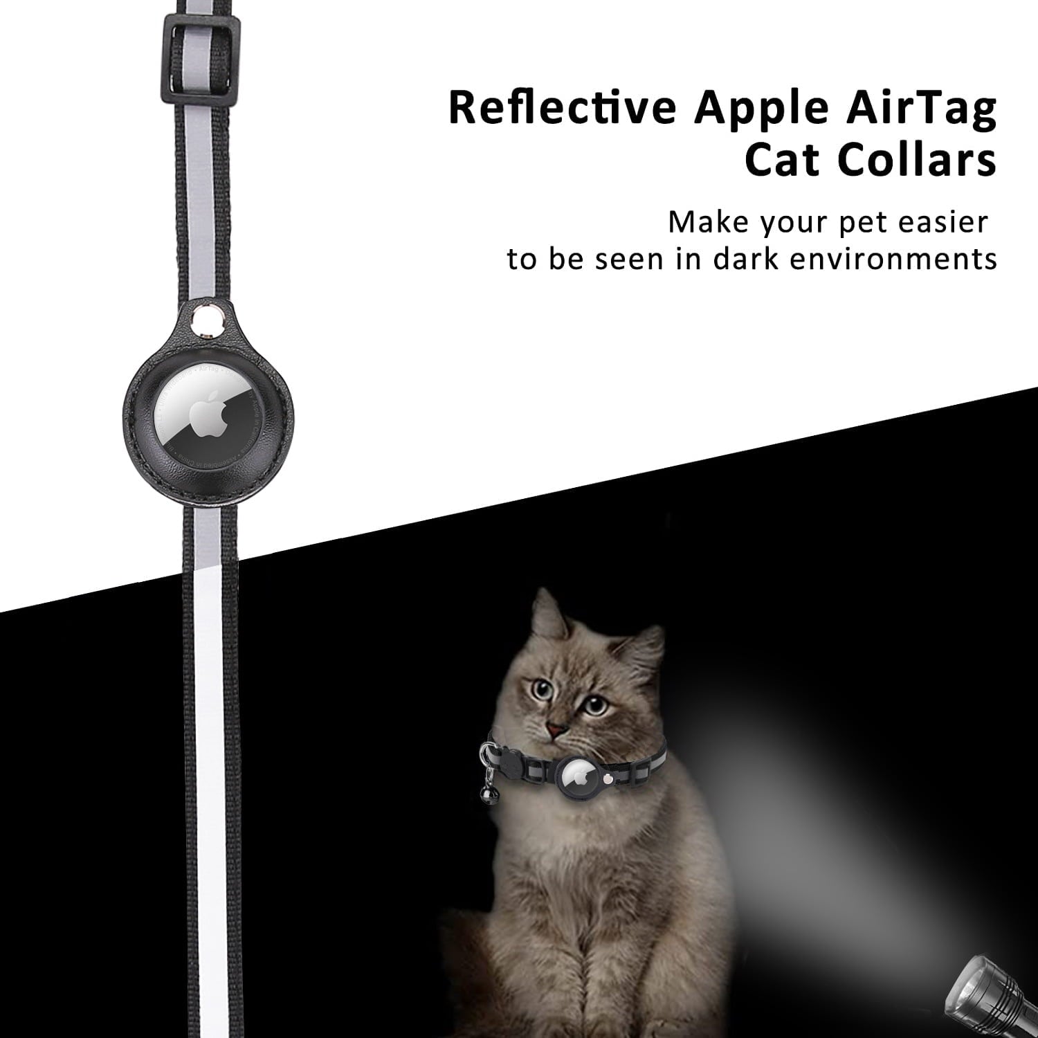 Airtag Cat Collar Breakaway， Reflective Kitten Collar with Apple Air Tag Holder and Bell for Girl Boy Cats， 0.4 Inches in Width and Lightweight