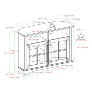 Welwick Designs 44 in. Natural Walnut Wood and Glass Transitional Farmhouse Window Pane Door Corner TV Stand Fits TVs up to 50 in. HD9055