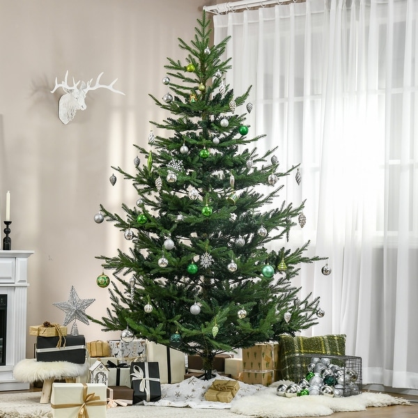 7.5 Foot Artificial Christmas Tree，Pine Hinged Xmas Tree with 1218 Realistic Branches，Steel Base，Auto Open，Green