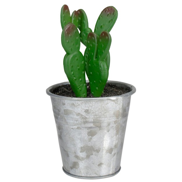 Tropical Cactus In Tin Pot Artificial Potted Plant Red green