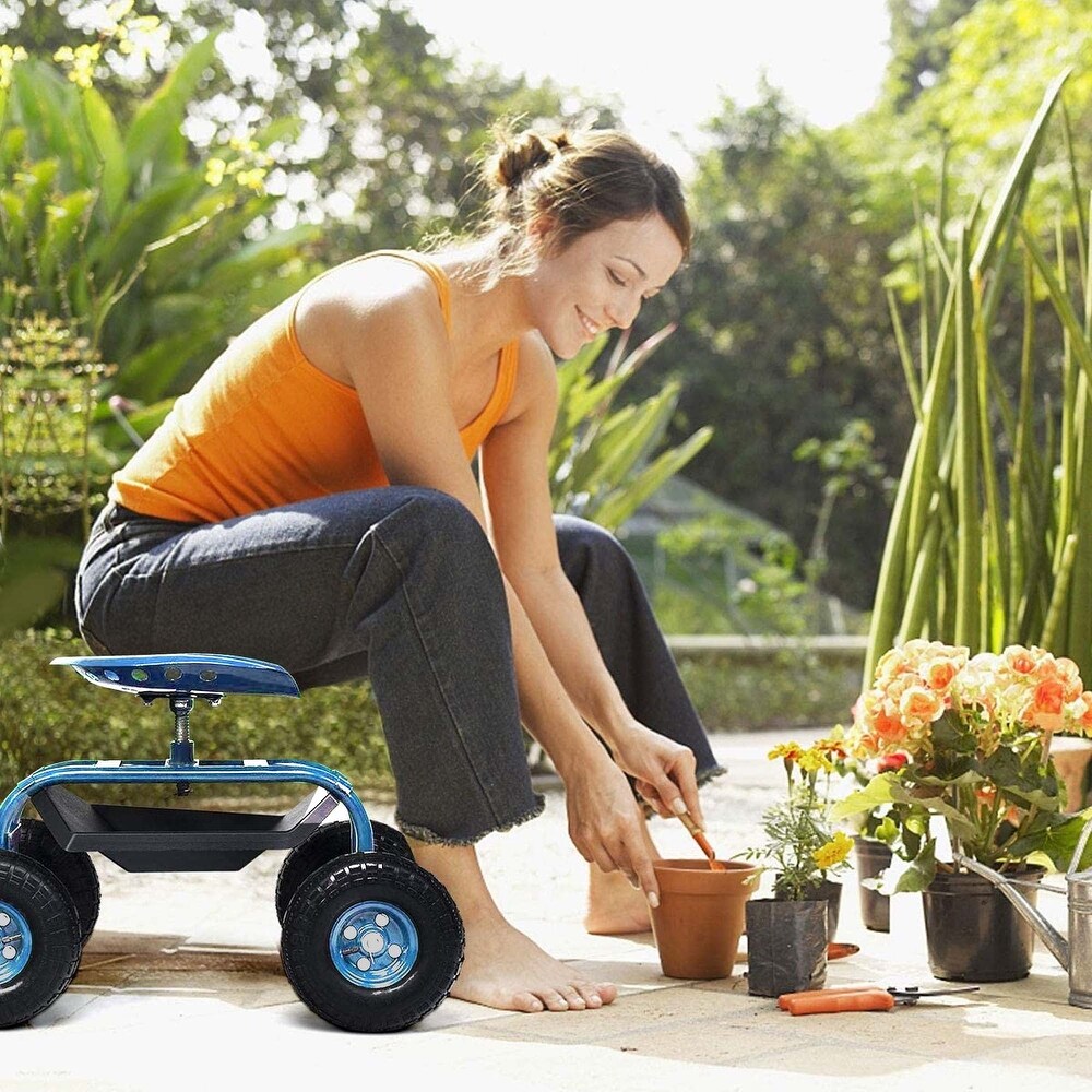 Rolling Gardening Chair Cart with Wheels  360 Swivel Rolling Scooter   42.5\