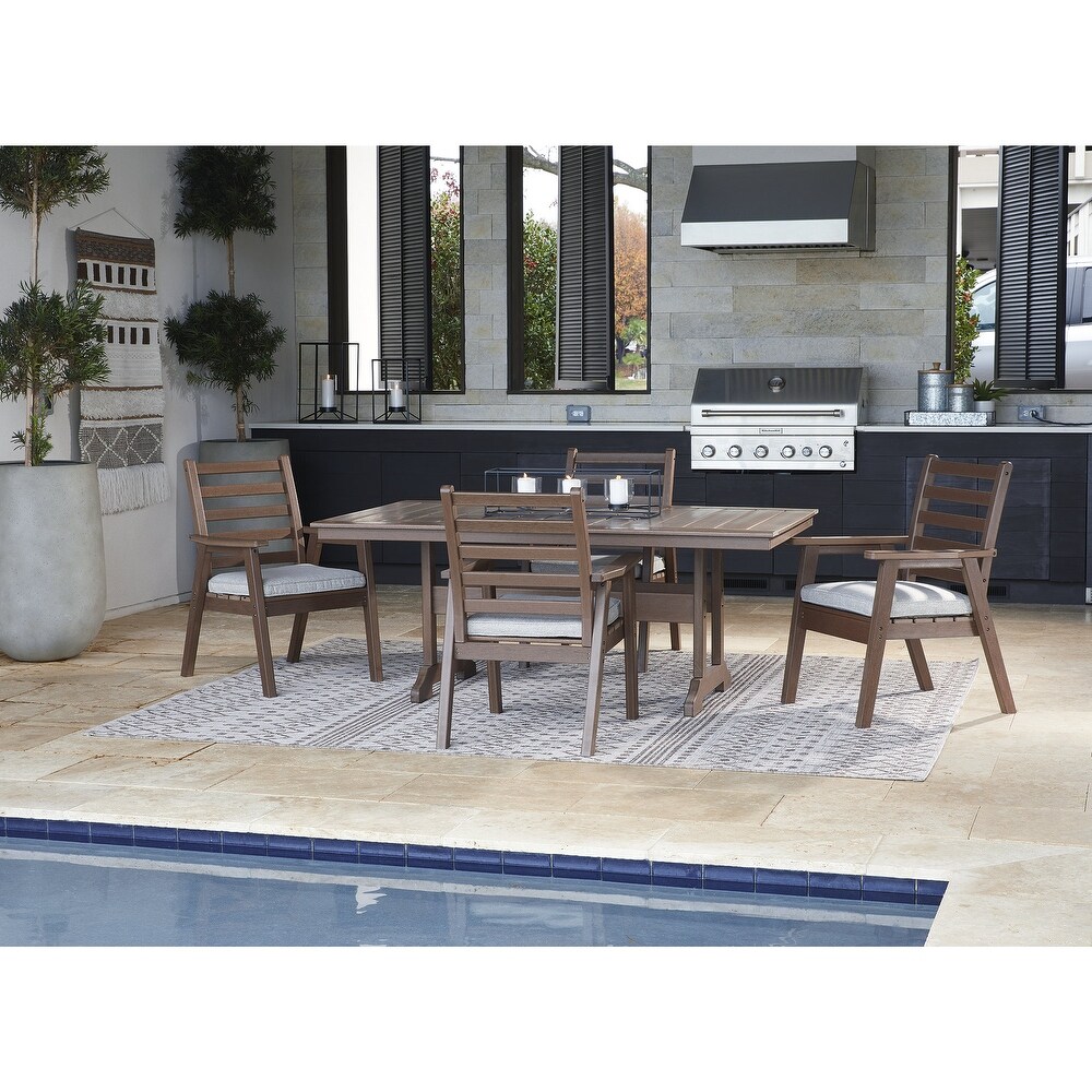 Signature Design by Ashley Emmeline Brown/Beige 5 Piece Outdoor Dining Package   72\