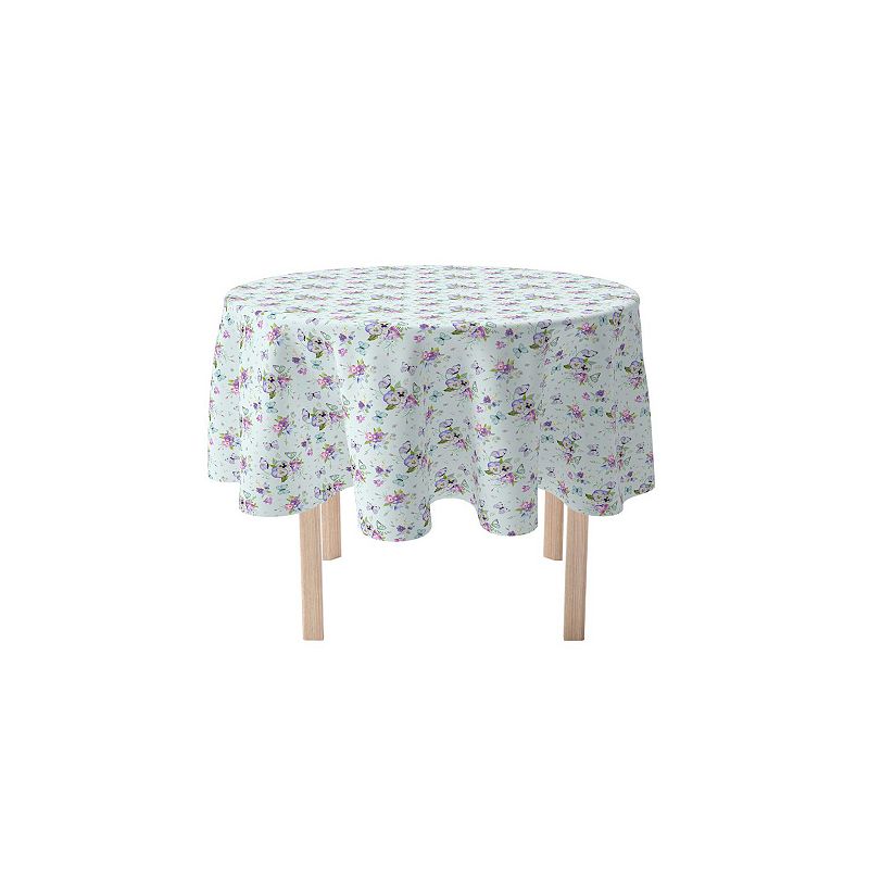 Round Tablecloth， 100% Cotton， 60 Round， Blooming Flowers and Butterflies