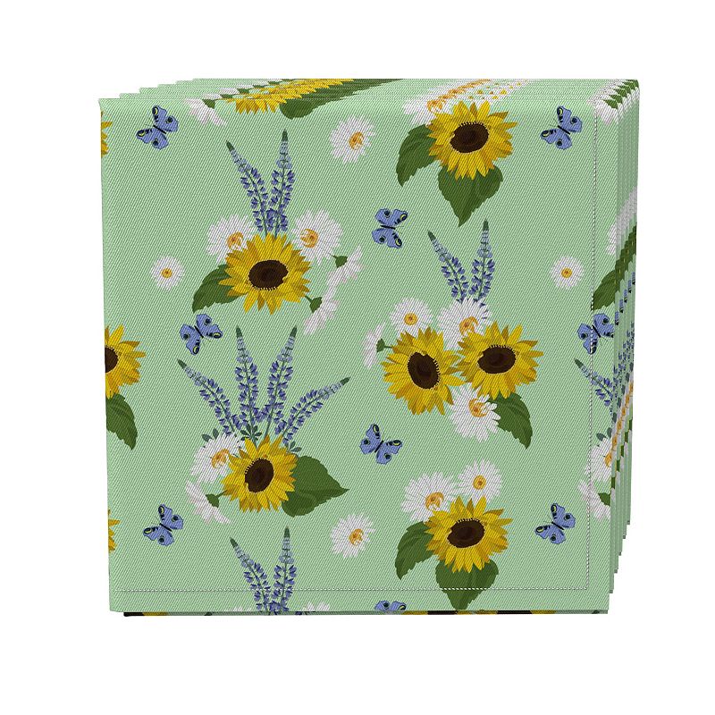 Napkin Set of 4， 100% Cotton， 20x20， Bright Sunflower Floral