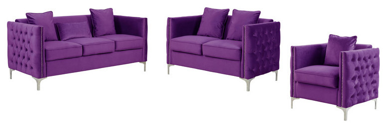 Bayberry Velvet Sofa Loveseat Chair Living Room Set   Midcentury   Living Room Furniture Sets   by Lilola Home  Houzz