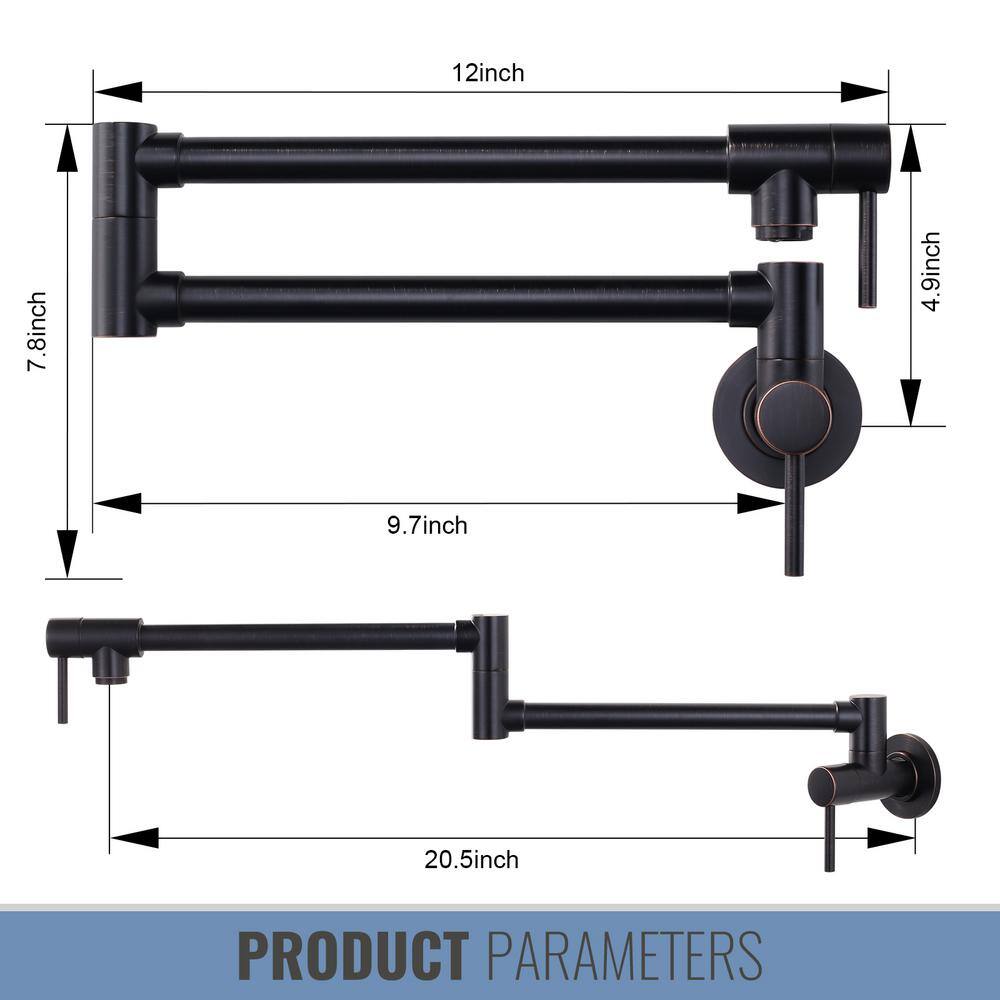 WOWOW Wall Mounted Pot Filler Faucet with Double Handle in Oil Rubbed Bronze 2314600RB