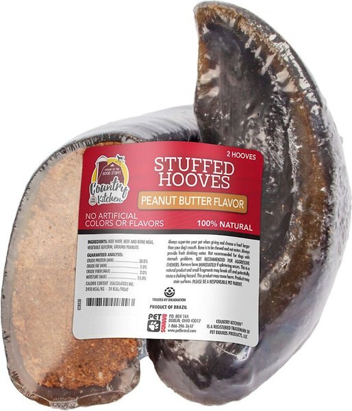 Country Kitchen Stuffed Hooves Peanut Butter Flavor Dog Treat， 2 count