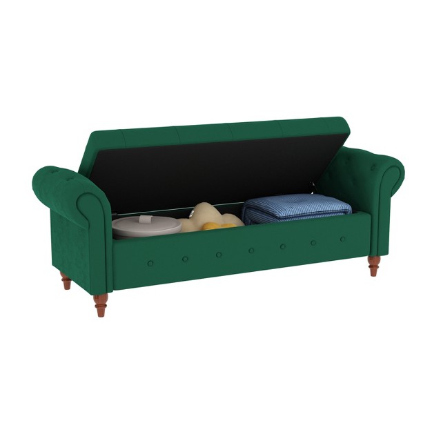 Button tufted Large Storage Ottoman Upholstered Velvet Bench Features Rolled Arms Window Seating And Solid Wood Legs maison Boucle