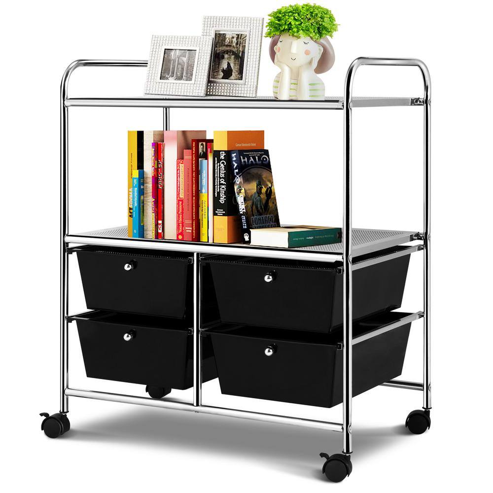 HONEY JOY 4-Drawer Plastic Rolling Storage Cart Metal Rack Organizer Shelf with Wheels Black TOPB003953