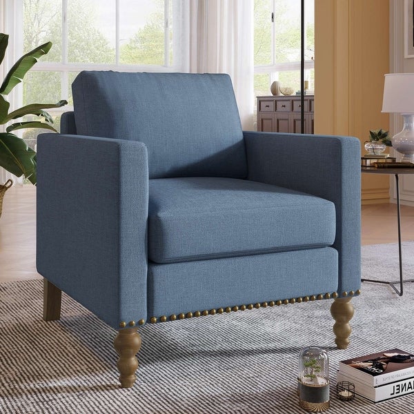 Classic Linen Armchair Accent Chair with Bronze Nailhead Trim