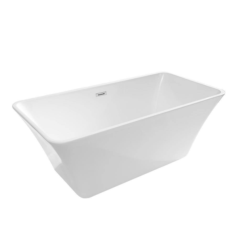 Stivier 67 in. Acrylic Flatbottom Non-Whirlpool Freestanding Soaking Bathtub in Glossy White 21A0107-67