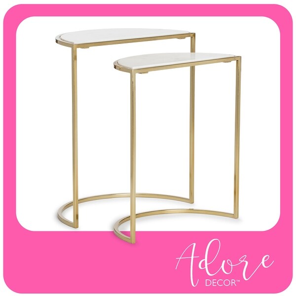 Adore Decor Kingston Gold Nesting Side Table， Set of 2， White/Gold