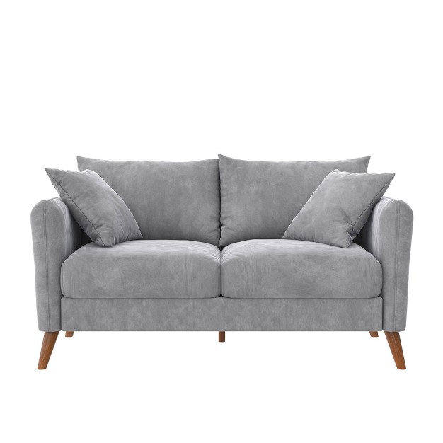 Magnolia 2 Seater Loveseat Sofa With Pillows Pocket Coil Seating Light Gray Velvet Novogratz