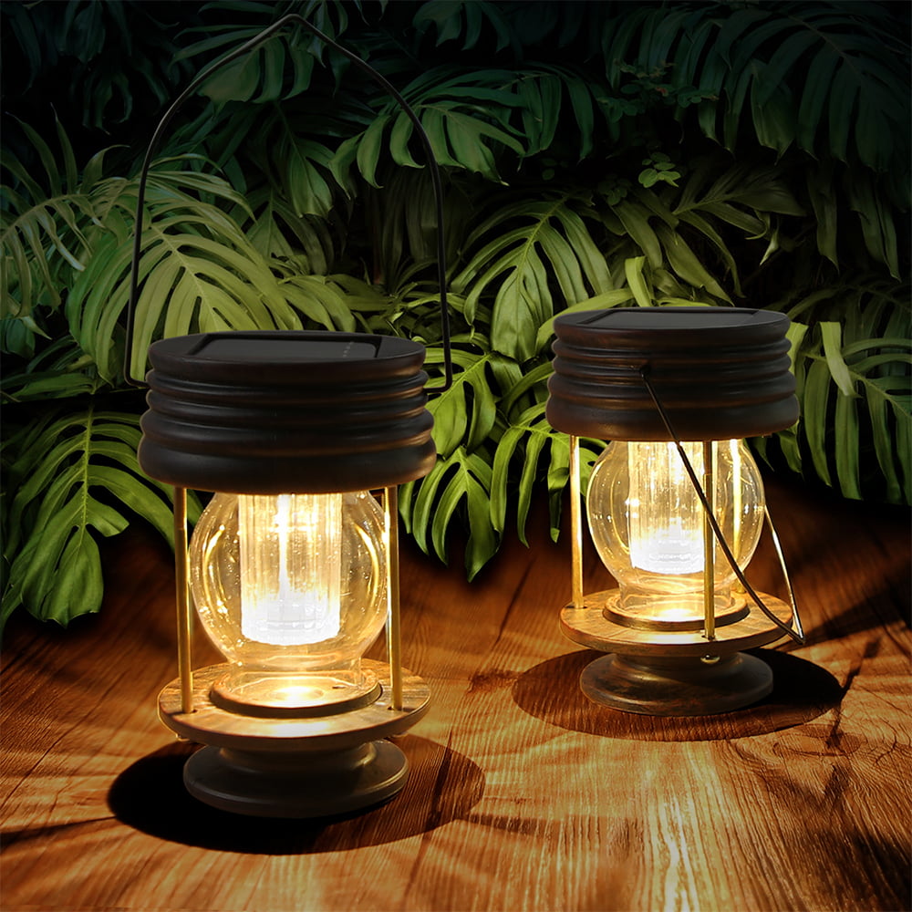 Bronze Outdoor Solar Lanterns for Decor 2 Pack - Waterproof 5.5'' Tall Landscape Yard Garden Decoration