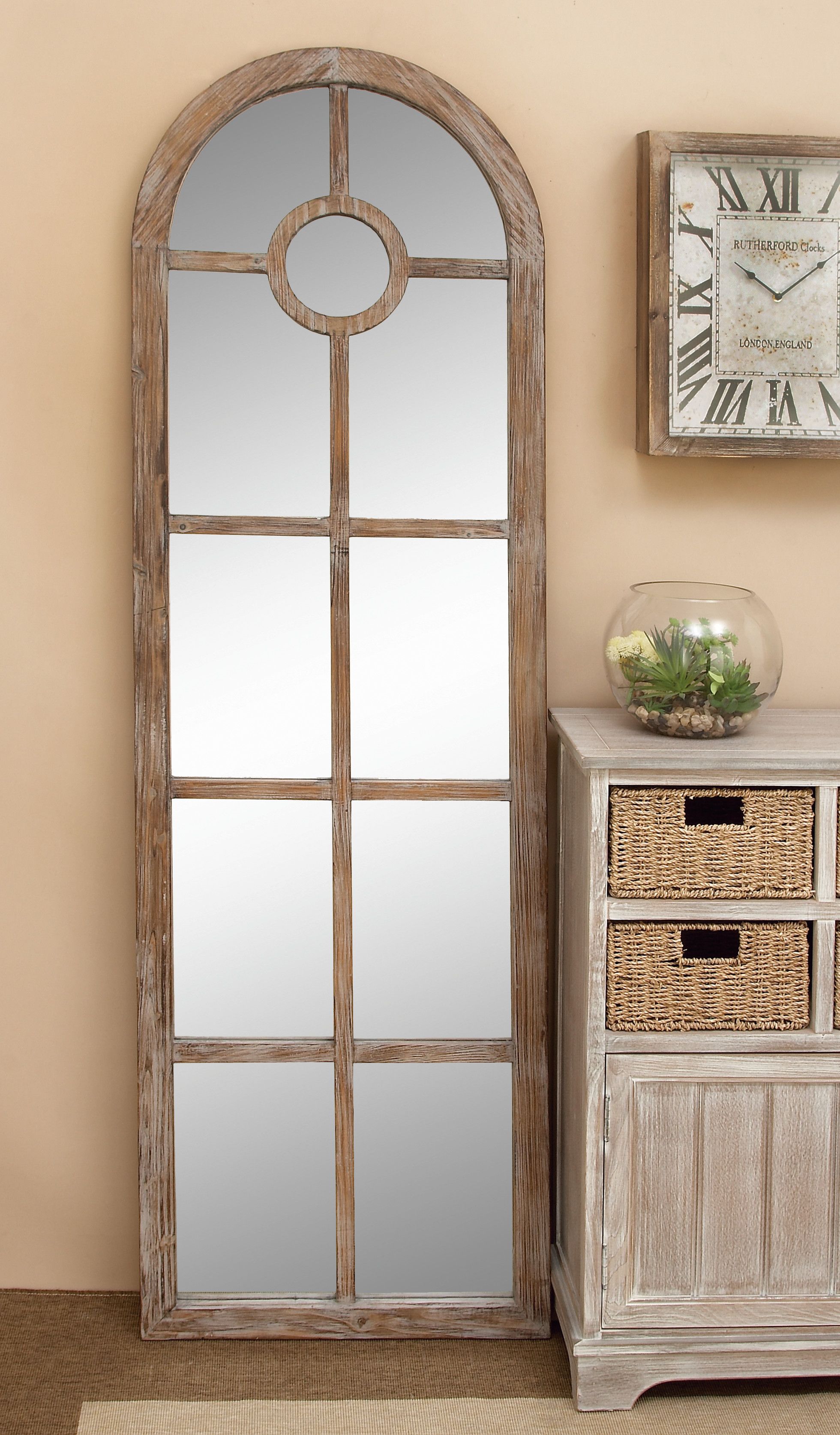 Brown Coastal Style Wood Wall Mirror 72 x 23