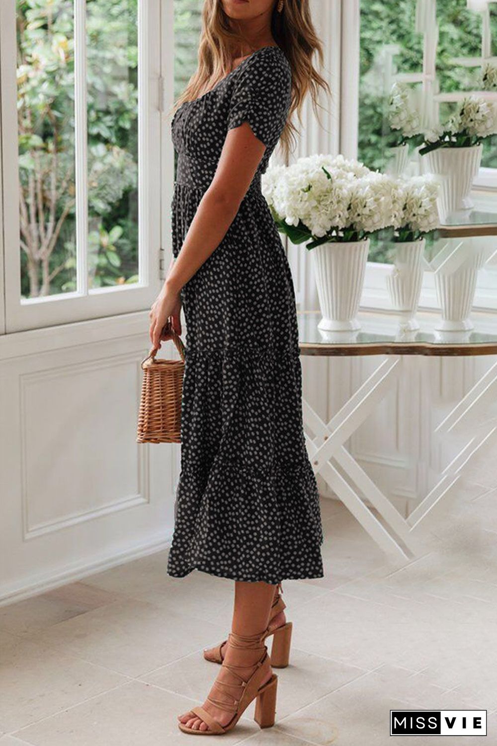 Casual Dot Square Collar Cake Skirt Dresses