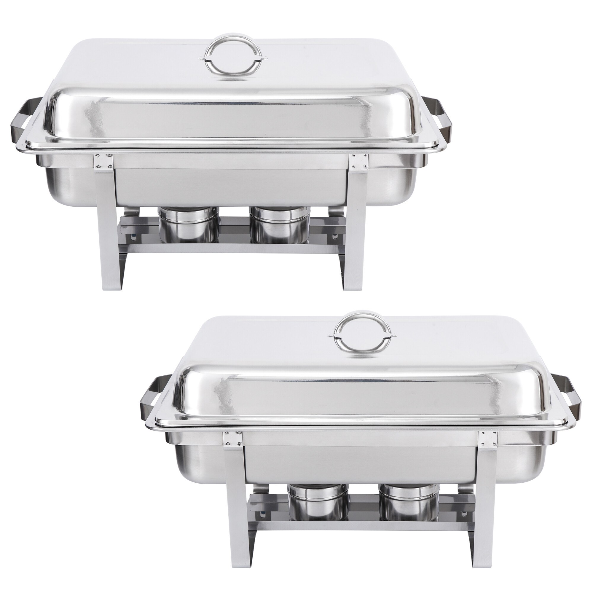 SuperDeal 2 Pack Stainless Steel Chafing Dishes Rectangular 8 Quart Buffet Tray Silver