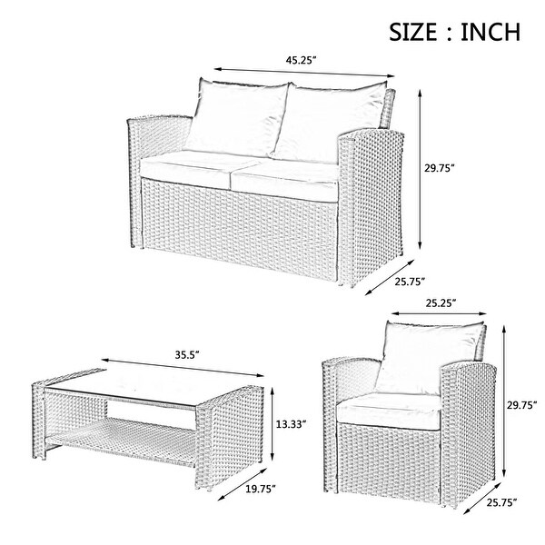 Red 4Piece Outdoor Patio Furniture Conversation Set