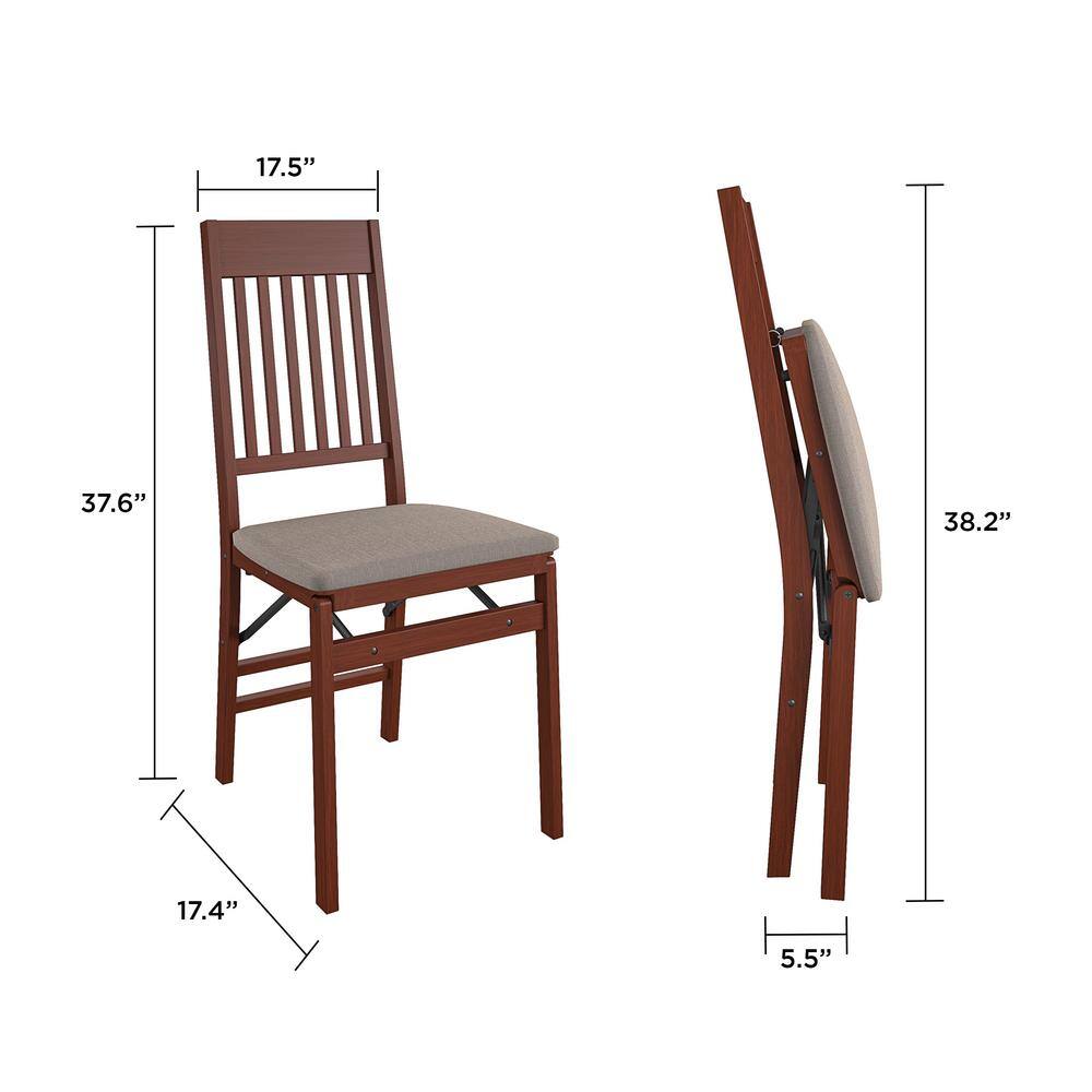 Cosco Mission Back Solid Wood Folding Chair with Fabric Padded Seat Walnut 2-Pack 37256BLP2E