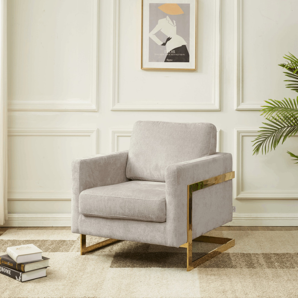 LeisureMod Lincoln Modern Boucle Arm Chair with Gold Stainless Steel Frame   Midcentury   Armchairs And Accent Chairs   by LeisureMod  Houzz