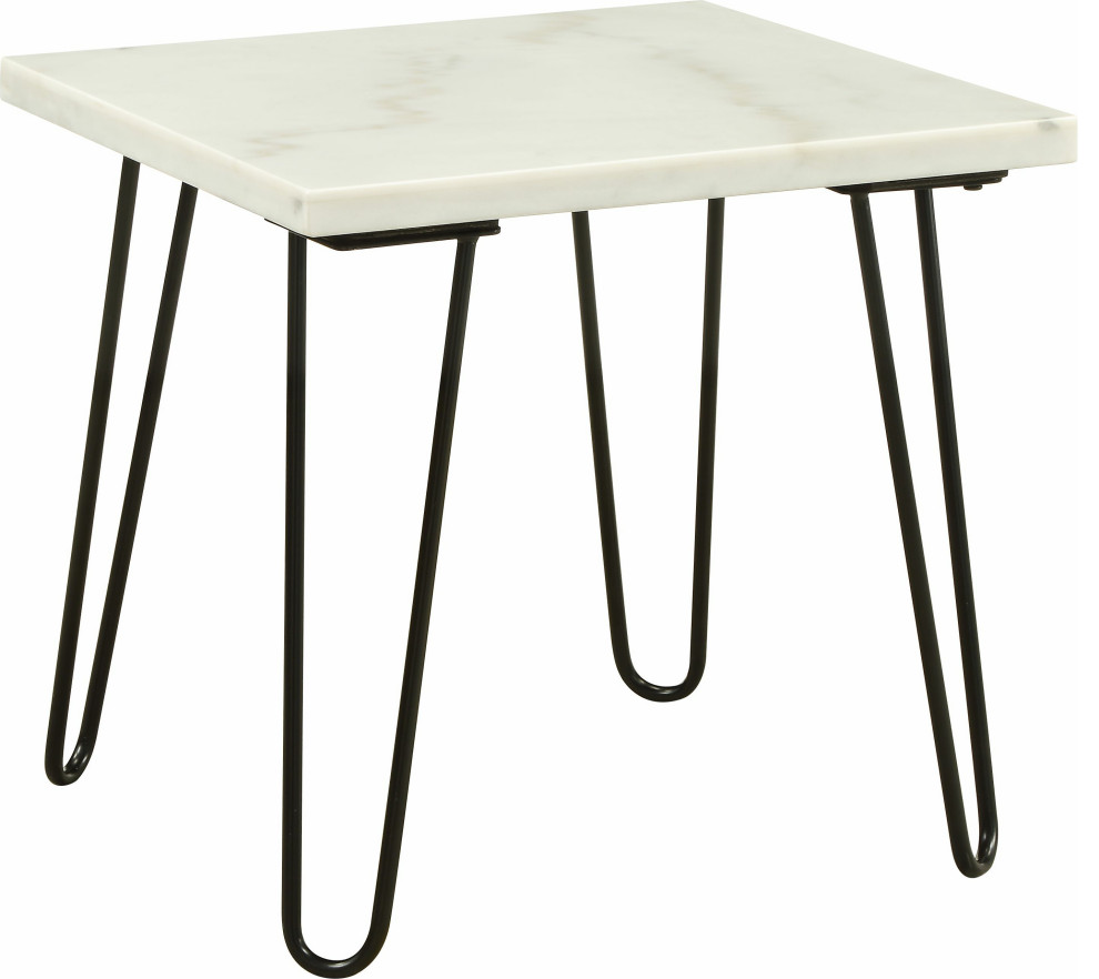 ACME Telestis 22 quotSquare Marble Top End Table in White and Black   Midcentury   Side Tables And End Tables   by Kolibri Decor  Houzz