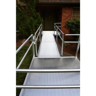 EZ-ACCESS PATHWAY 20 ft. L-Shaped Aluminum Wheelchair Ramp Kit with Solid Surface Tread 2-Line Handrails and 5 ft. Turn Platform PS20L55T