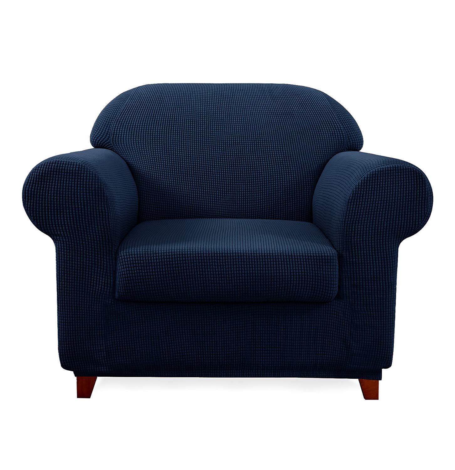 Subrtex Stretch 2-Piece Textured Plaid Armchair Slipcover, Navy