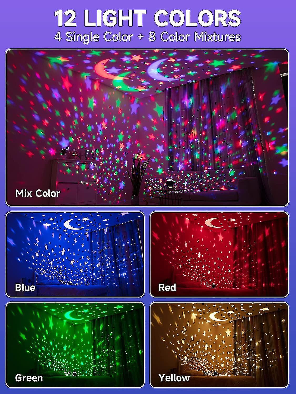 Liangnv Night Light For Kids， Bluetooth+music Night Light Projector For Bedroom，48 Colors+360+timer