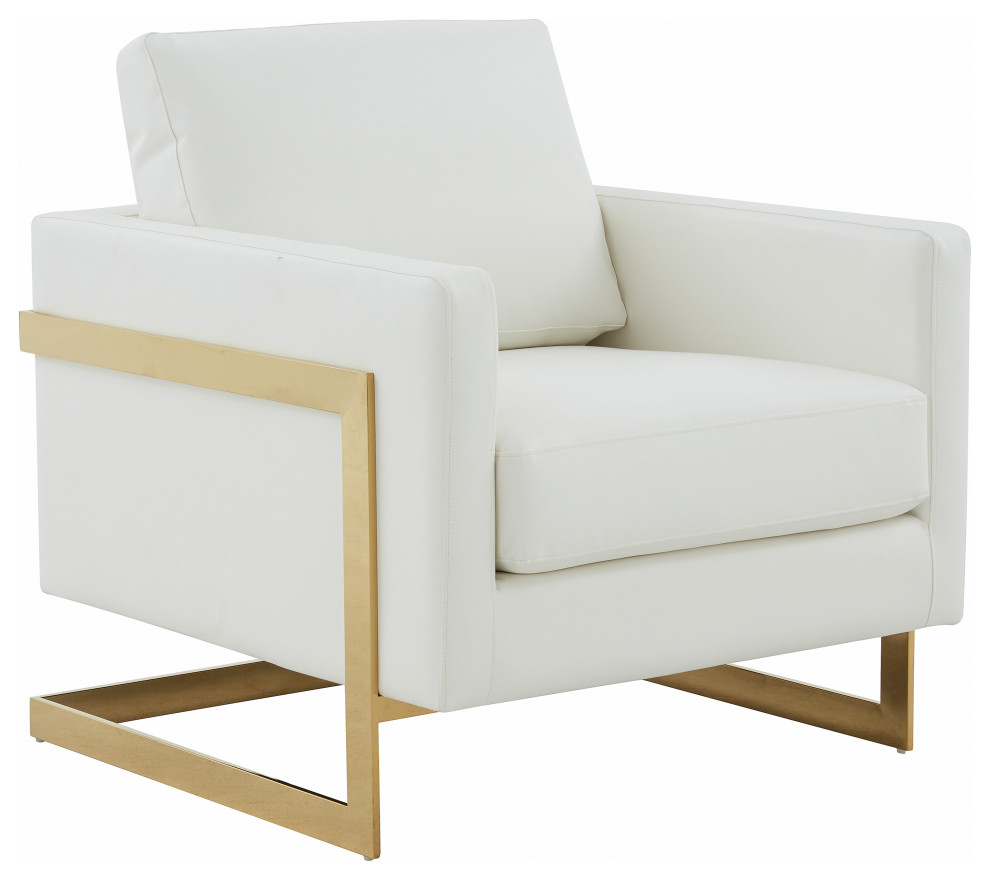 LeisureMod Lincoln Modern Leather Accent Arm Chair With Gold Frame   Contemporary   Armchairs And Accent Chairs   by LeisureMod  Houzz