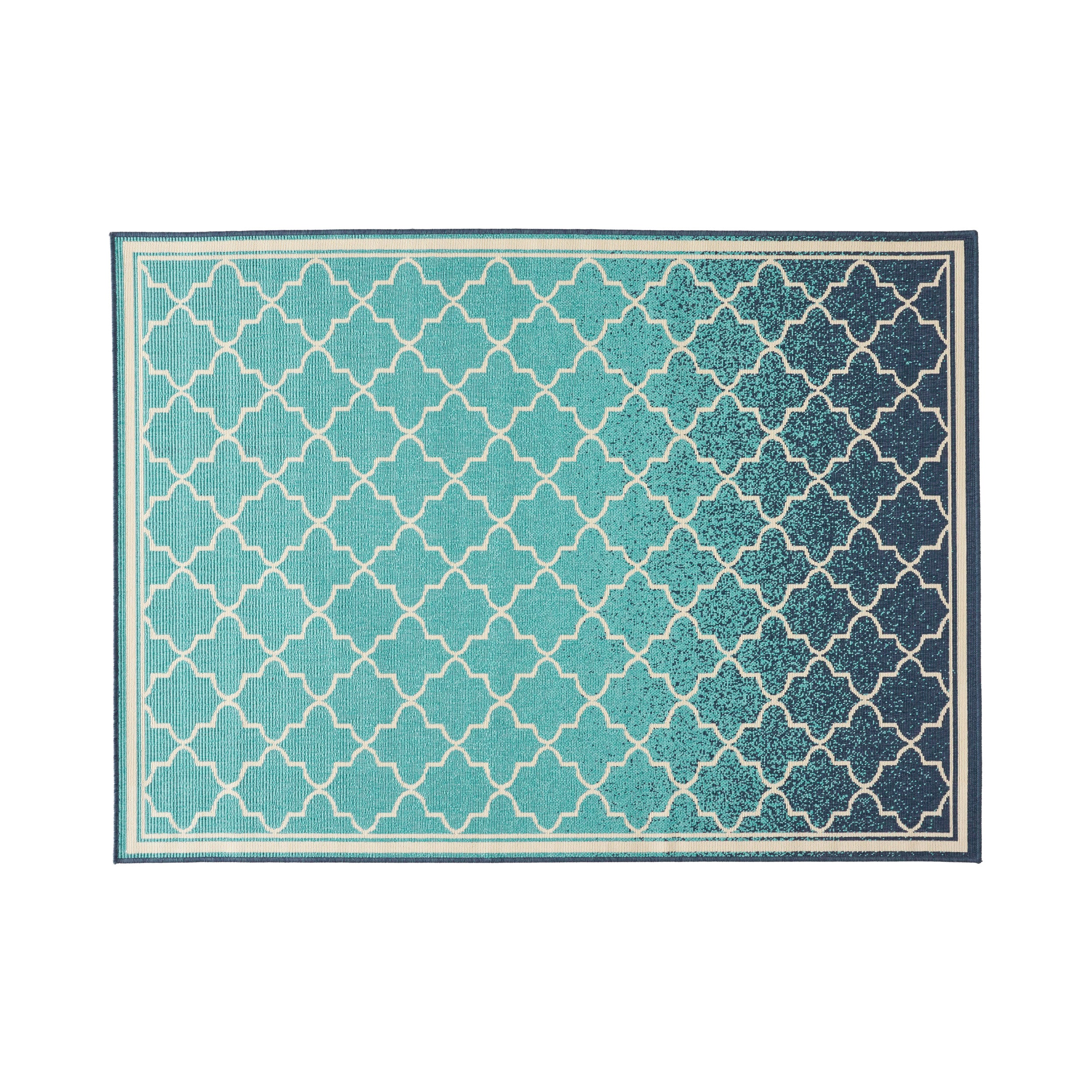 Sweety Outdoor Ombre Area Rug, Blue and Ivory