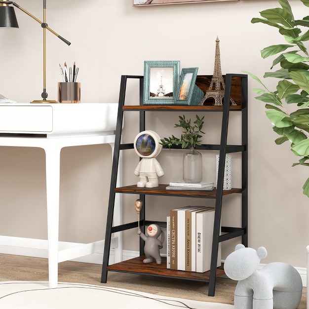 Costway 2pc 3 tier Ladder Bookshelf Industrial Storage Rack Bookcase Plant Display Shelf