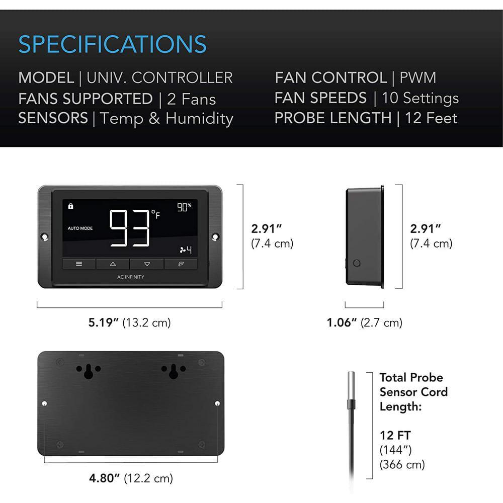 AC Infinity Airlift T14 1513 CFM 14 in Indoor Wall Mount Shutter Exhaust Fan with Temperature Humidity Controller