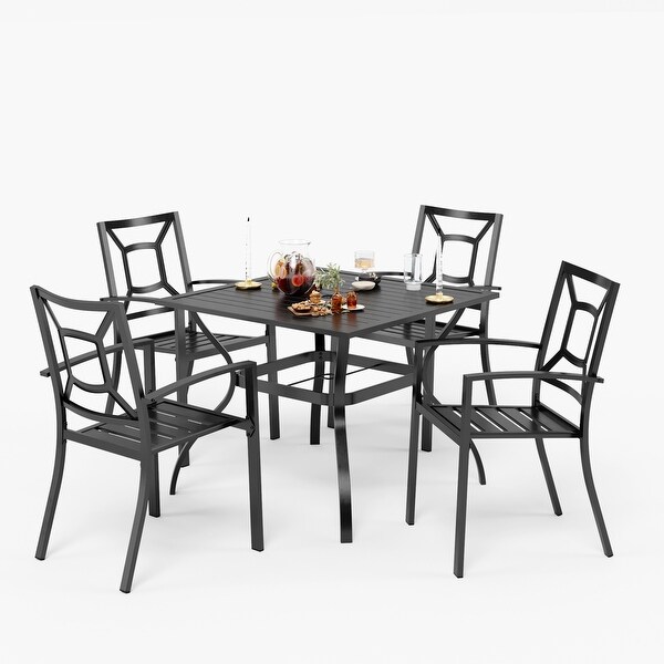 5piece Outdoor Ecoated Patio Dining Set with Stackable Chairs