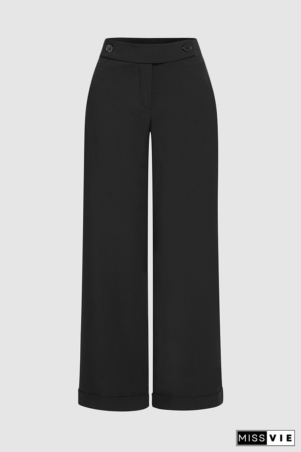 Solid Buttoned Detail Straight Leg Mid Waist Pants