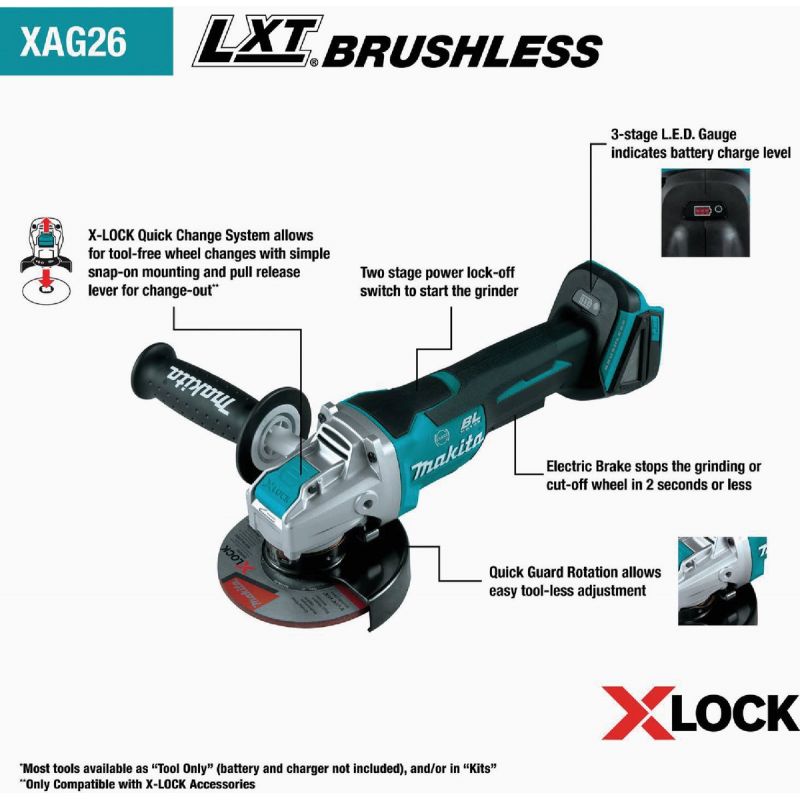 Makita 18V Brushless X-LOCK Cordless Angle Grinder with Paddle Switch