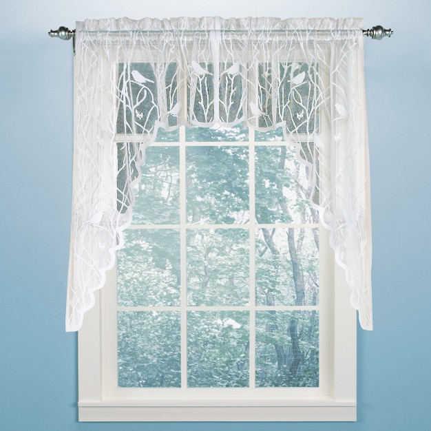 Collections Etc Lace Window Caf Curtain Swags With Songbirds amp Branches