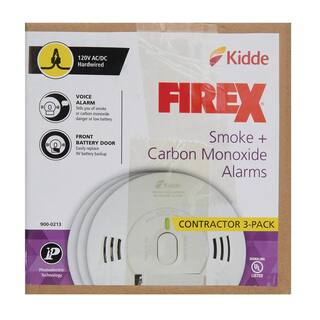 Kidde Firex Smoke  Carbon Monoxide Detector Hardwired with nine-V Battery Backup  Voice Alarm 3-Pack 21029901