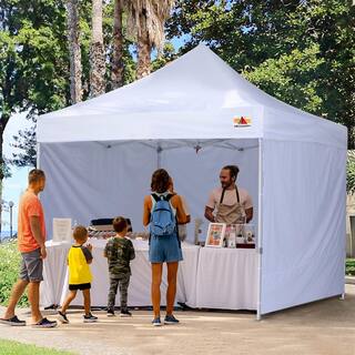 ABCCANOPY 10 ft. x 10 ft. White Commercial Instant Shade Metal Pop Up Canopy Tent with Sidewall Panel AHKKPKG-White