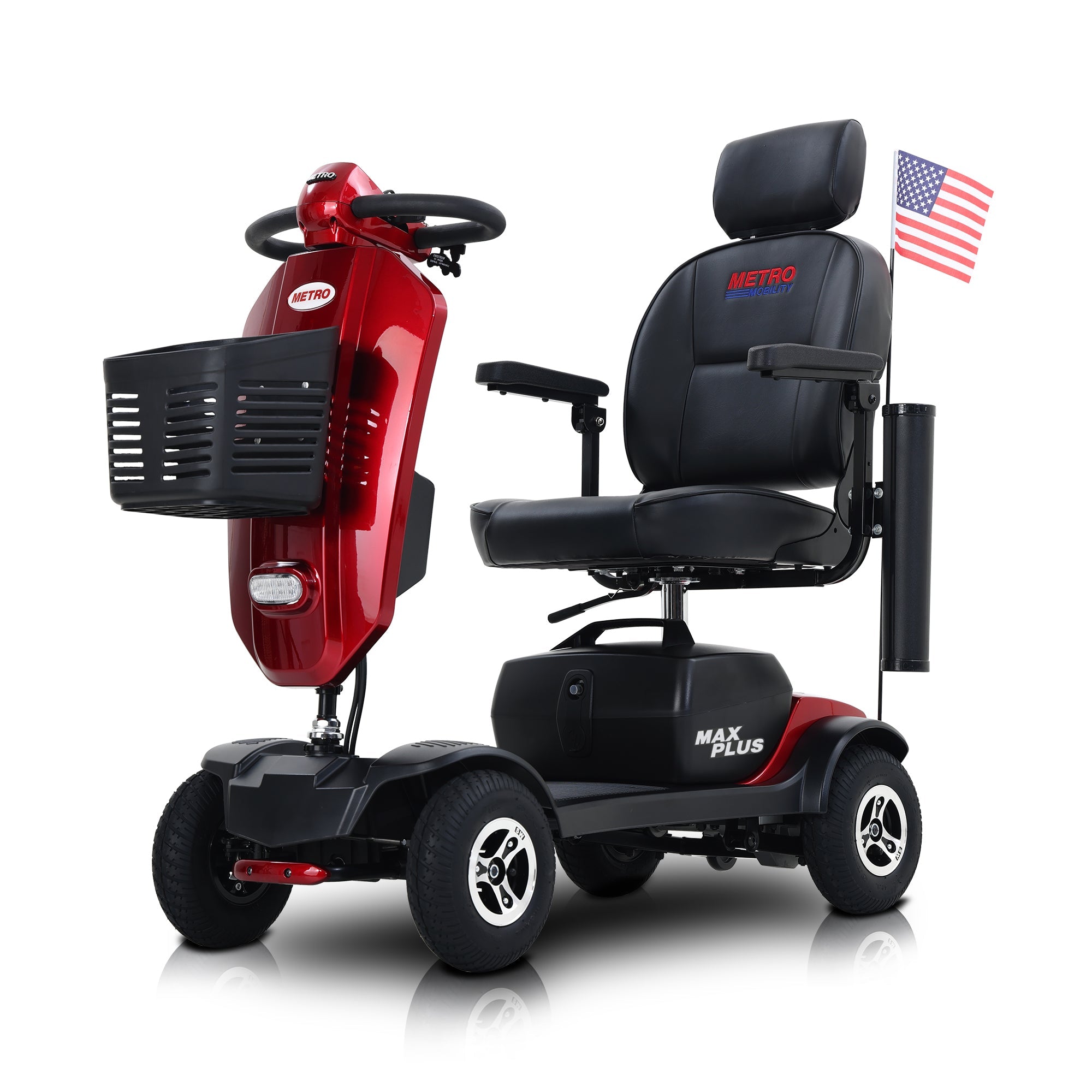 Folding Mobility Scooters for Seniors Adults, 4 Wheels Outdoor Compact Electric Powered Mobile Wheelchair Device for Elderly, Collapsible and Compact for Travel (MAX Plus Red)