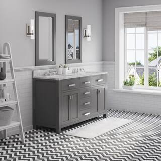 Water Creation 60 in. W x 21 in. D x 34 in. H Vanity in Cashmere Grey with Marble Vanity Top in Carrara White Madison 60G