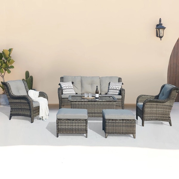 Pocassy 6 Piece Outdoor Wicker Conversation Sofa Set