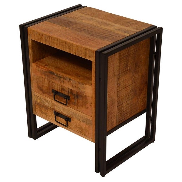 2 Drawer Wooden Framhouse Side Table with Open Cubby and Metal Frame - 16 L X 20 W X 24 H Inches