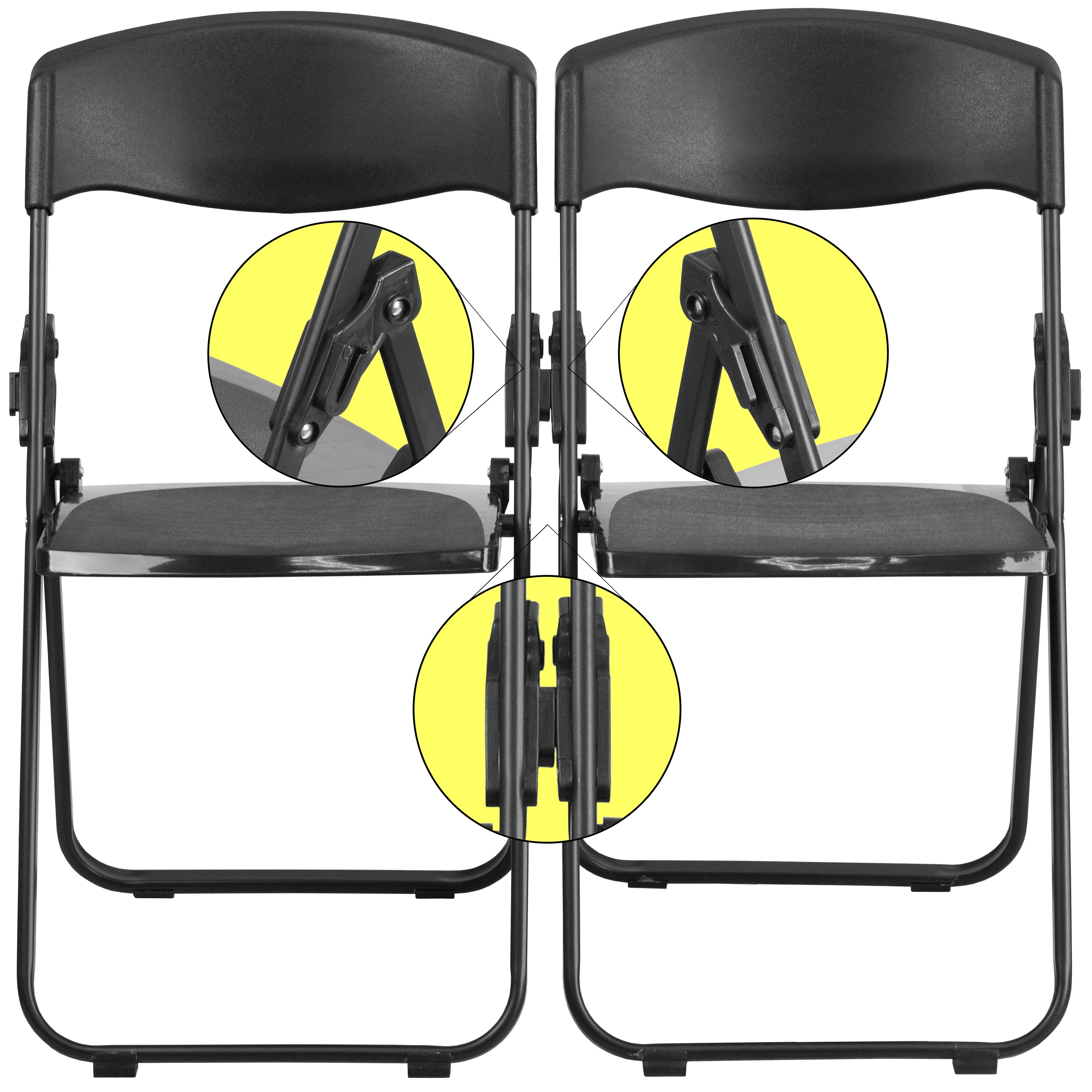 Flash Furniture 2 Pack HERCULES Series 500 lb. Capacity Heavy Duty Black Plastic Folding Chair with Built-in Ganging Brackets