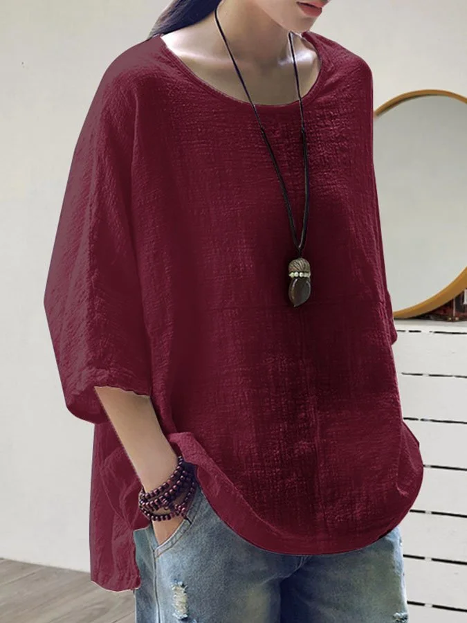 Solid Color Cotton Linen T-Shirt